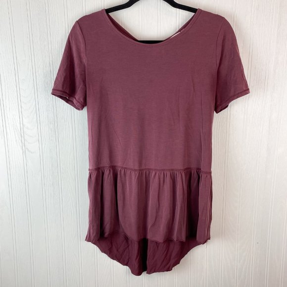 Mote cranberry short‎ sleeve top tie back size Medium - Picture 2 of 6